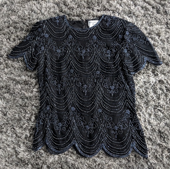 Papell Boutique Tops - ❌ Black vintage beaded silk top